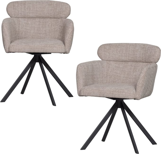 WOOOD Fenne Draaibare Eetkamerstoelen - Geweven Stof - Naturel -Set van 2
