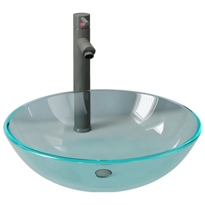 vidaXL - Wastafel - met - kraan - en - pop-up - afvoer - gehard - glas - transparant