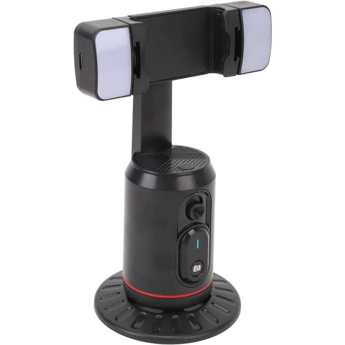 Auto Tracking Telefoonhouder 360 Graden Slimme Bewegende Telefoonstandaard met Afstandsbediening 2 Invullicht voor Live black