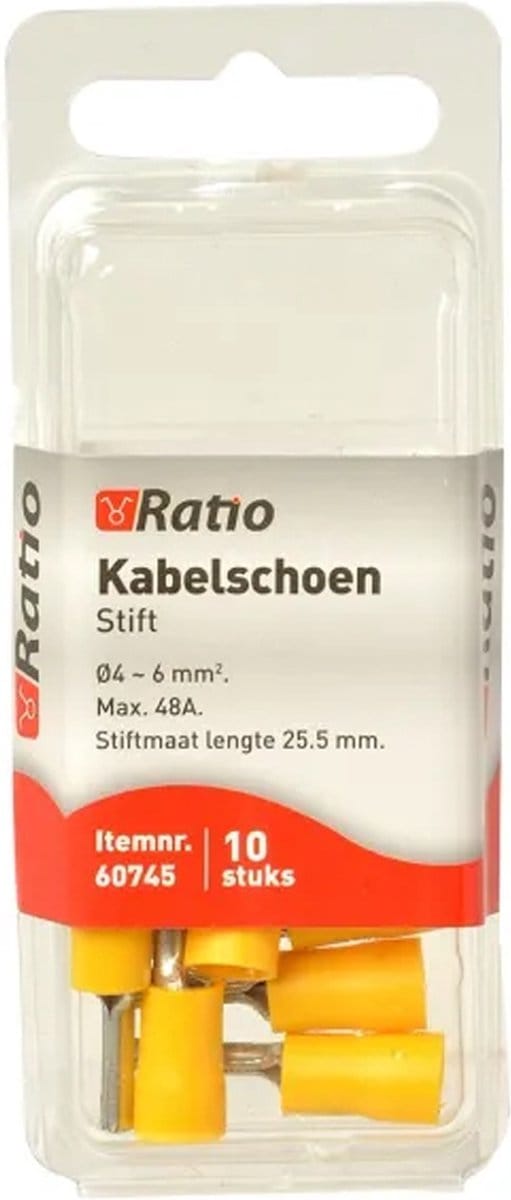 Ratio® Kabelschoen Stift 13mm 4-6mm² - Pen - Geel - 10st in blister