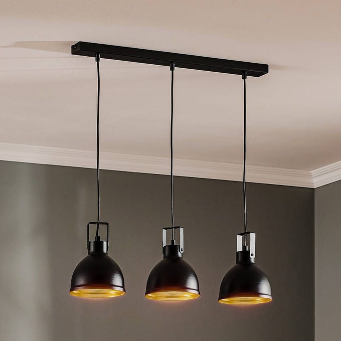 SIGMA Hanglamp Trial, 3-lamps lineair, zwart/goud