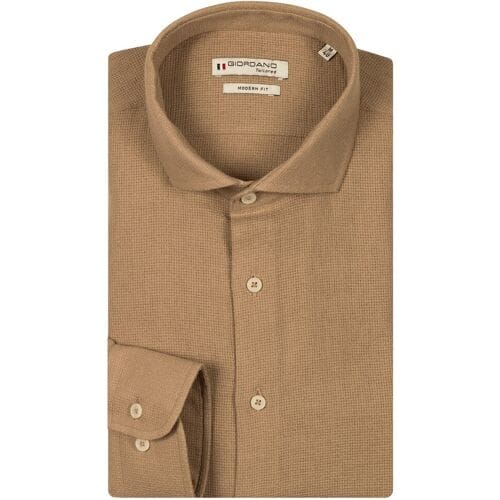 Giordano Overhemd Row Plain Structured Cotton Cutaway Collar Zand / male