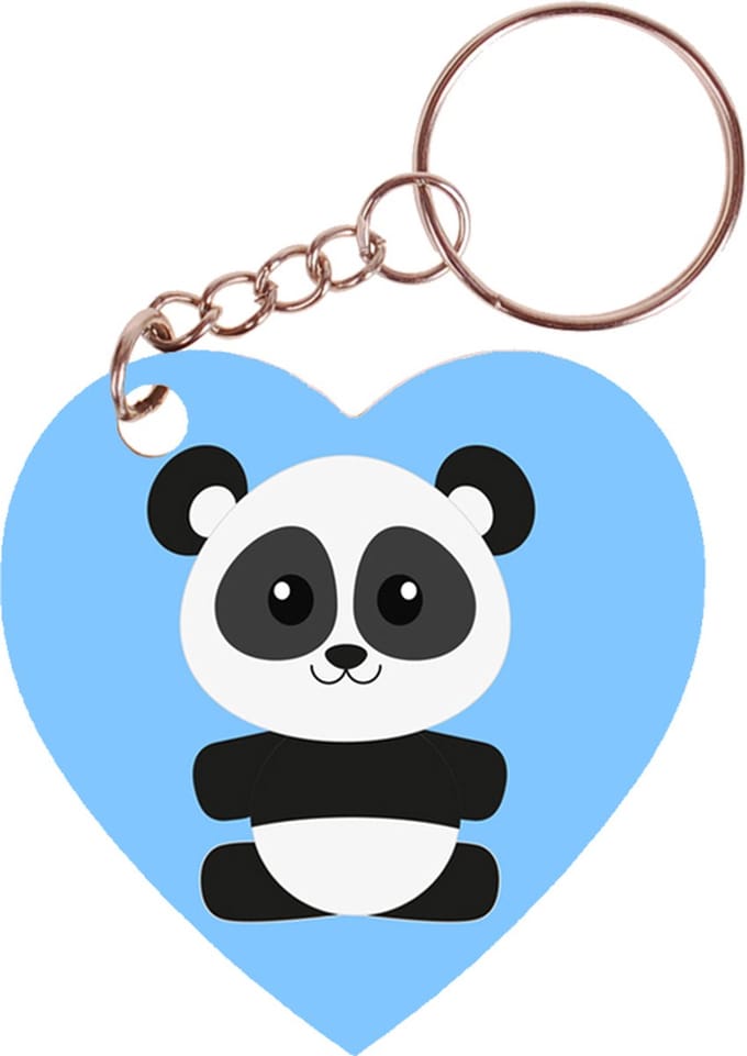 Sleutelhanger hartje 5x5cm - Panda - Dieren Getekend