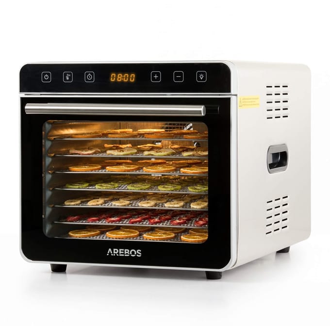 AREBOS Voedseldroger RVS 700W 19L 8 Roosters LED Touch Fruit Groenten Drogen