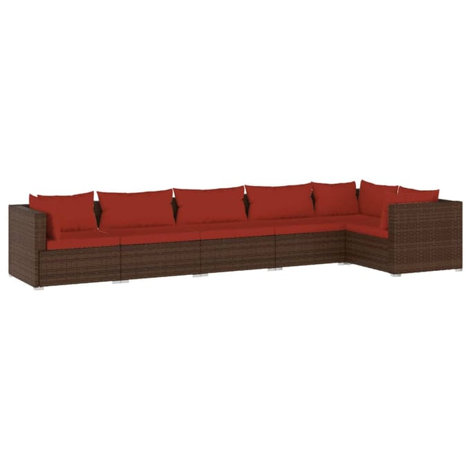 vidaXL - 6-delige - Loungeset - met - kussens - poly - rattan - bruin