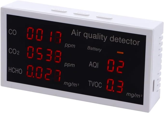 Luchtkwaliteitsmonitor - Co2 Tester - Binnenlucht Meten - 5-in-1 Detectie - 10mm - Wit