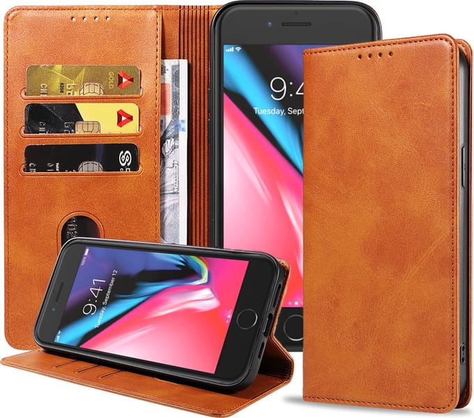 Smartphonica iPhone 7/8 Plus leren hoesje met magnetische sluiting - Bruin geschikt voor Apple iPhone 7 Plus;Apple iPhone 8 Plus