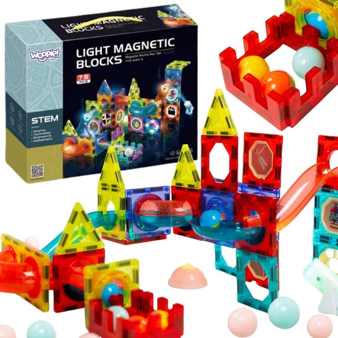 WOOPIE Magnetische Blokken Lichte Ballenbaan 75 stuks