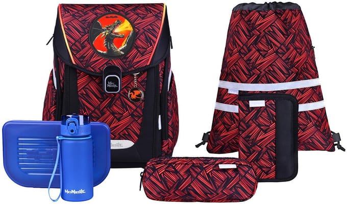 McNeill schooltas Primo Schoolbag Set 9-delig Zack donkerrood