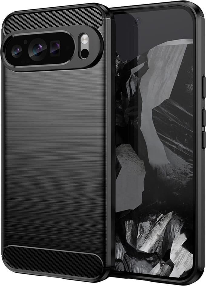 Hoesje geschikt voor Google Pixel 9 Pro XL - Techsuit Carbon Silicone Back Cover - Zwart