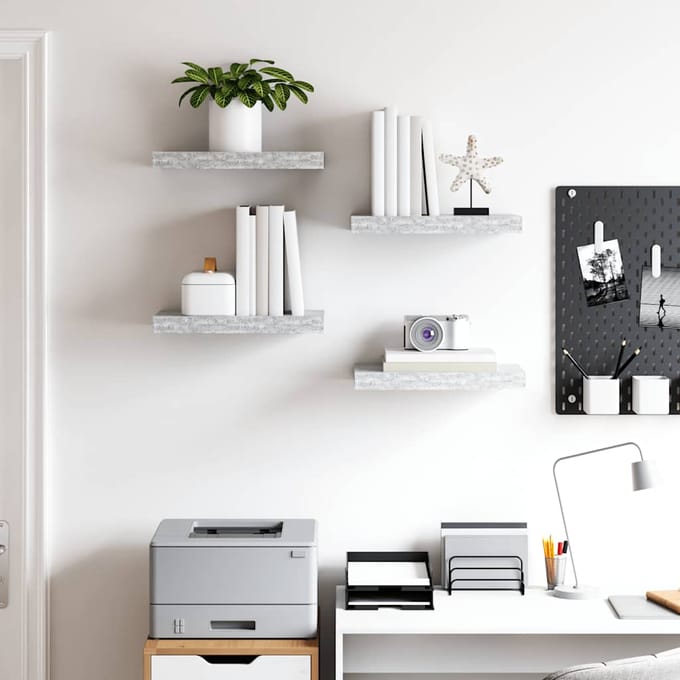 vidaXL - Wandschappen - 4 - st - zwevend - 40x23,5x3,8 - cm - MDF - betongrijs