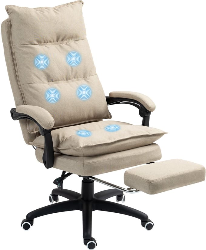 Vinsetto-Massagebureaustoel-Linnen-70x62x130cm-Beige