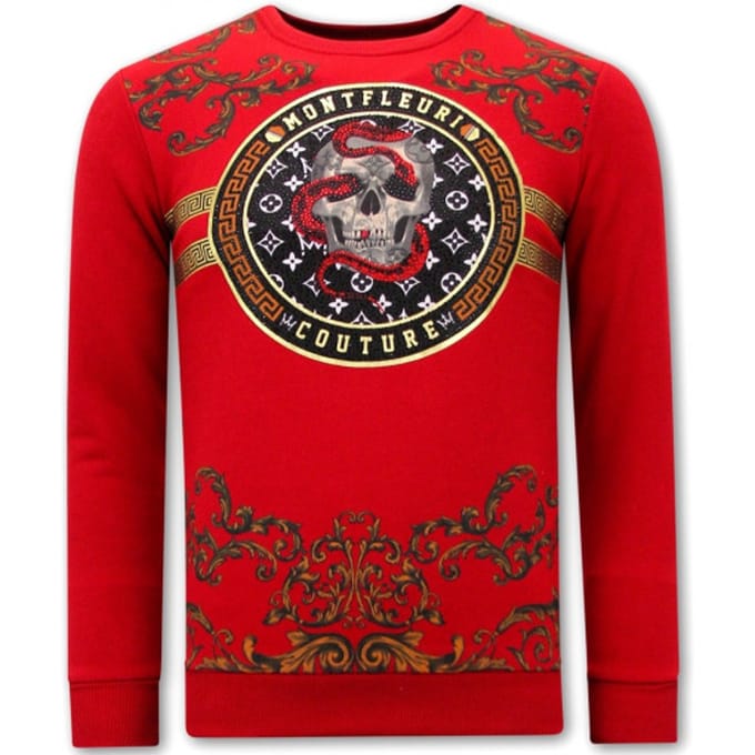 Heren Sweater met Print - Snake Skull - 3674 - Rood