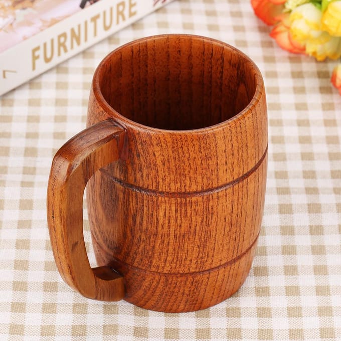 Tasse à eau classique en bois massif naturel, tasse à thé, collection cadeau, chope à bière white