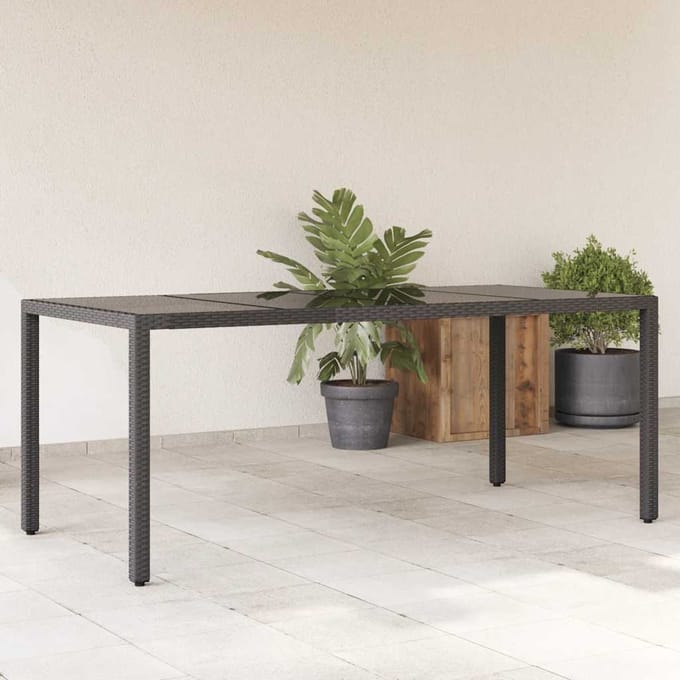 vidaXL - Tuintafel - met - glazen - blad - 190x90x75 - cm - poly - rattan - zwart