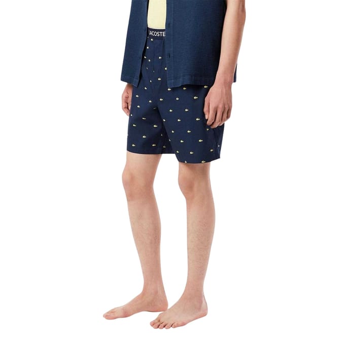 Lacoste Pyjama-short voor heren van popeline met all-overprint (Marine)