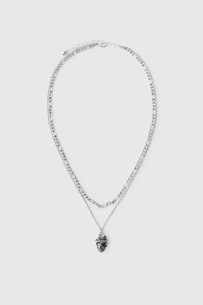 Zilveren Schedel Gelaagde Ketting | Silver