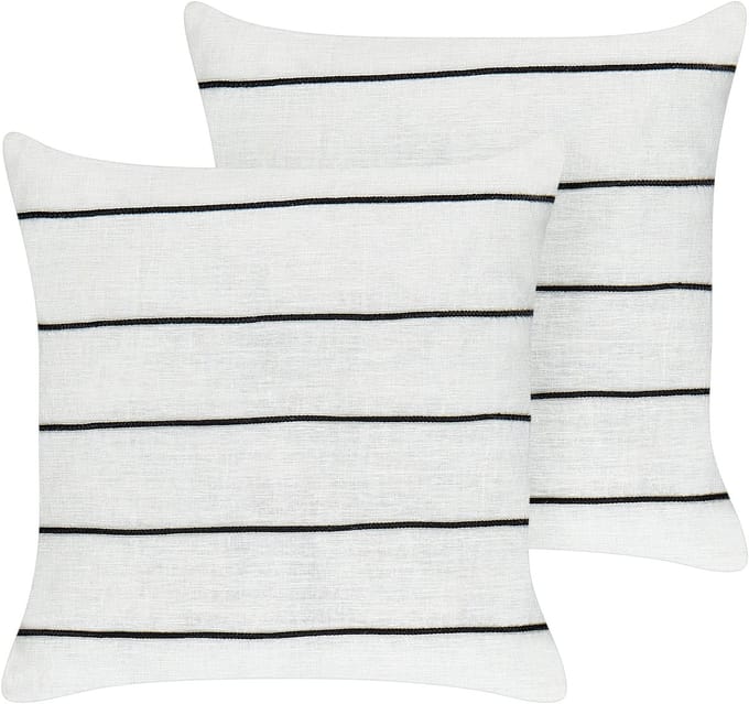 MILAS - Sierkussen set 2 - Gebroken wit/Zwart - 50 x 50 cm - Linnen