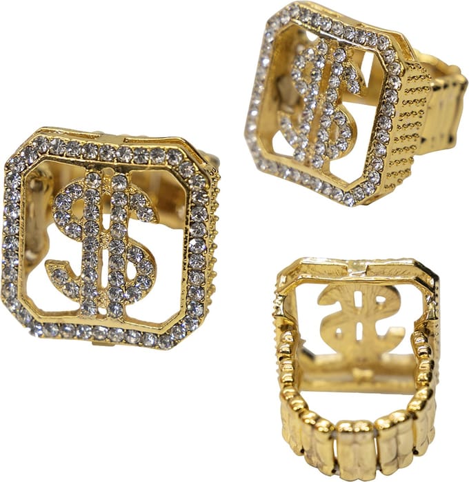 2x Pooier ringen - strass - Hiphop - rapper - pimp - Maffia - dollar