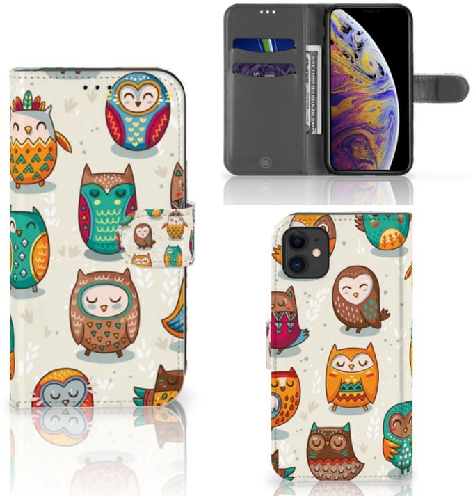 Apple iPhone 11 Telefoonhoesje met Pasjes Vrolijke Uilen