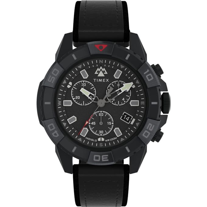 Timex Ridge Chrono TW2W16000 Horloge - Leer - Zwart - Ø 42 mm