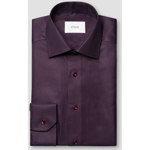 Eton Overhemd Rich Texture Houndstooth King Twill Donker Paars / male