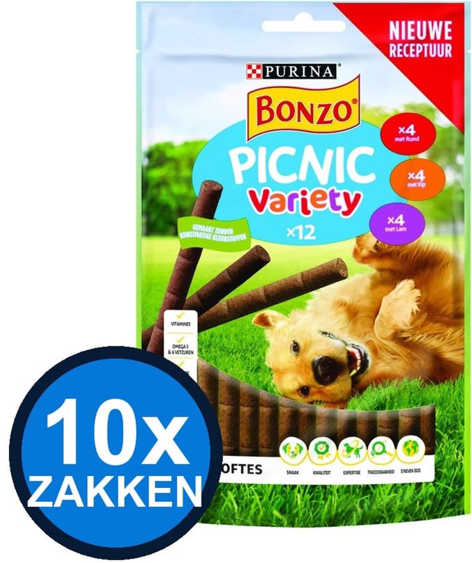 10x Bonzo - Picnic Variety - Hondenvoer Snacks - 100 g