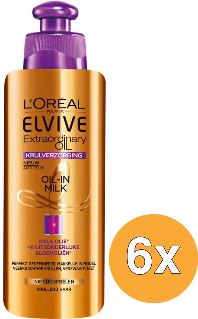6x L'Oréal Paris Elvive Leave In Milk Extraordinary Oil Krulverzorging (200 ml)