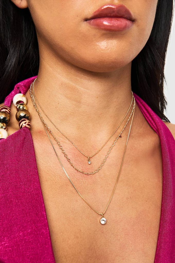 boohoo Dames Diamante gelaagde ketting | Gold