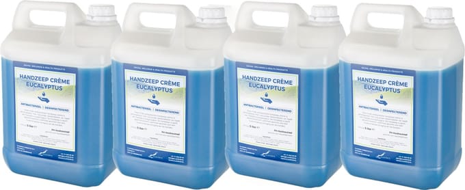 Handzeep Crème Eucalyptus 5 liter - set van 4 stuks - navulling - Voordeelverpakking