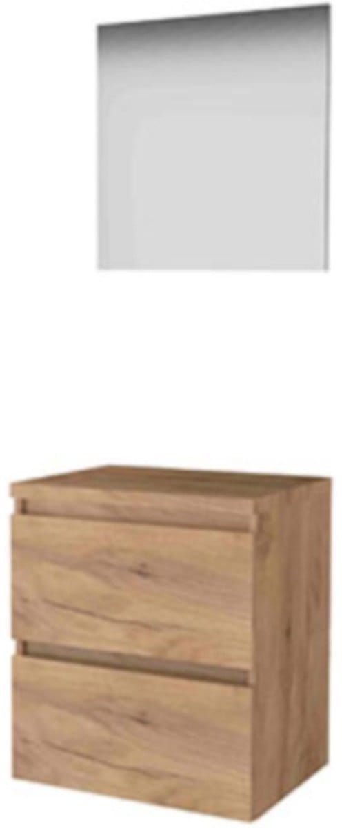 Basic-Line Basic 46 Badkamermeubelset - 60 x 46 cm - Greeploos - 2 Lades - Wastafelblad - Spiegel - Whisky Oak