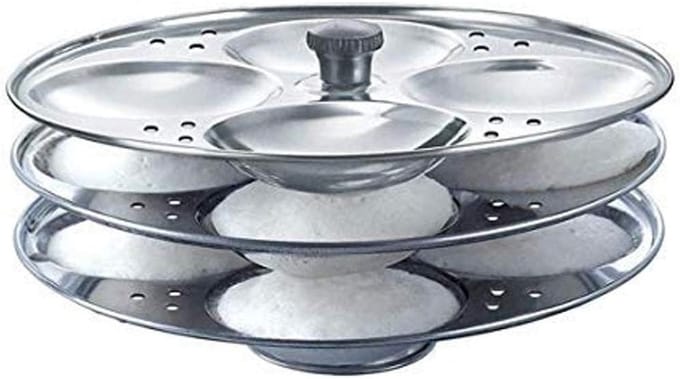 Idli Maker - Stoompan Accessoire - Thuis Koken - 3-Laags Ontwerp - 7 Inch Diameter - Zilver