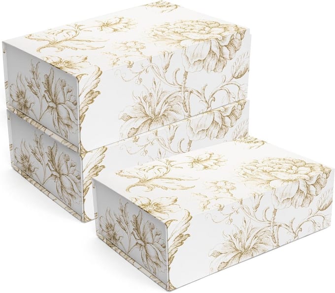Luxe geschenkdozen met gouden bloemenprint - Set van 3 - Mooie memory box met magnetische sluiting