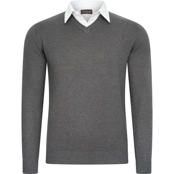 Cappuccino Italia - Heren Trui Pullover Mock - Grijs - Maat M