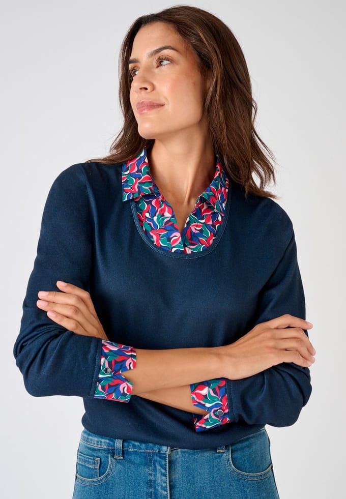 Damart - T-shirt 2 in 1 effect warm tricot - Dames - Blauw - S