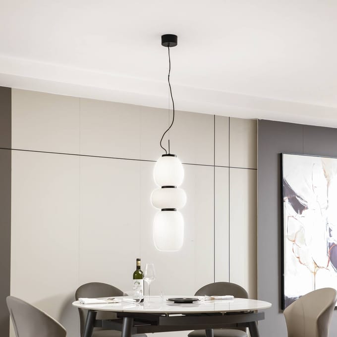 Lucande LED hanglamp Lucya, 3-lamps, glas, wit, 64,5 cm