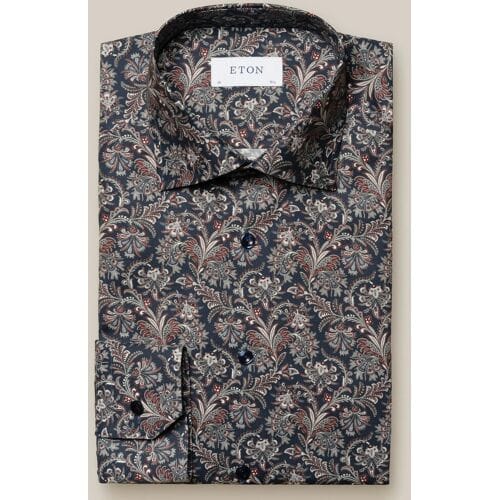 Eton Overhemd Modern Flower Pattern Navy / male