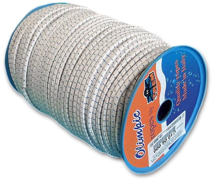 Rubberen touw 6mm wit/blauw per meter
