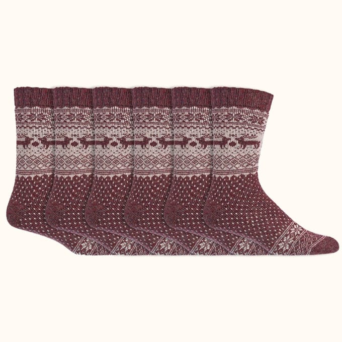 Noorse sokken | Merinowol | Alpacawol | Kleur: Rood | Dames & Heren | 6 paar