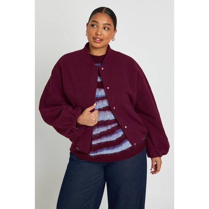 boohoo Dames Plus Balloon Sleeve Wollook Bomberjack | Cranberry | Maat: 22