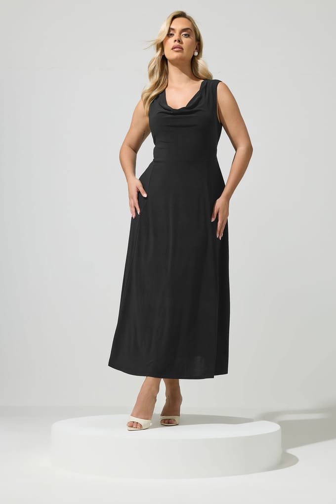 Yours London Yours Zwarte Gedrapeerde Maxijurksize 52