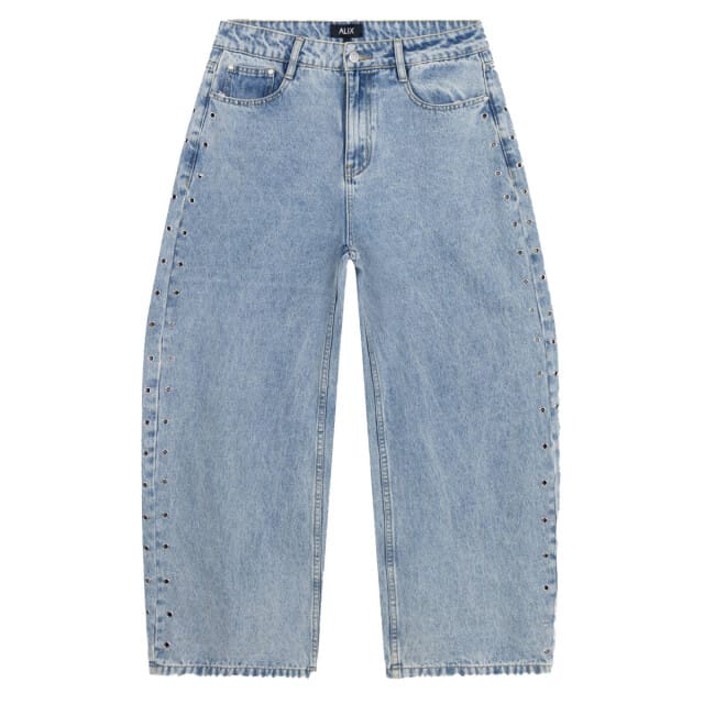 Alix The Label Ladies Woven Studded Barrel Denim Pants Jeans Dames - Broek - Lichtblauw - Maat XL