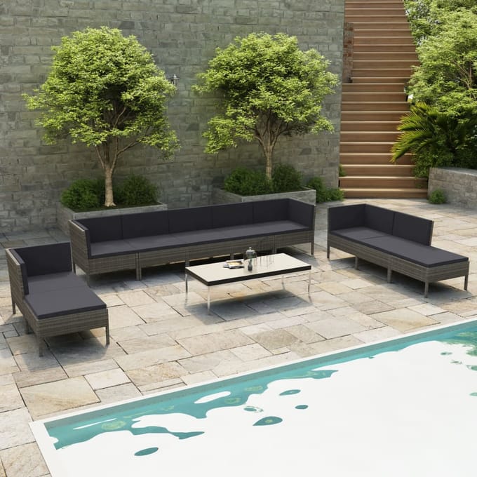 vidaXL - 10-delige - Loungeset - met - kussens - poly - rattan - grijs
