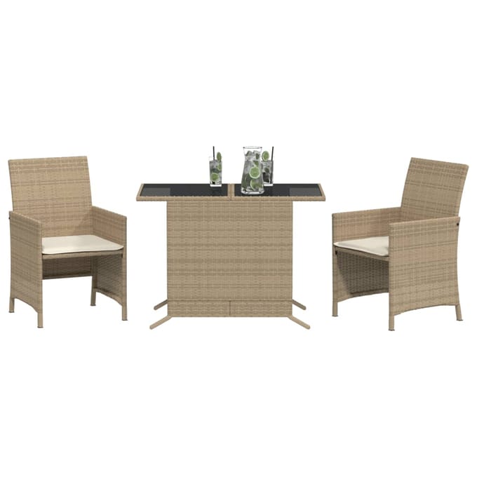 vidaXL - 3-delige - Bistroset - met - kussens - poly - rattan - beige