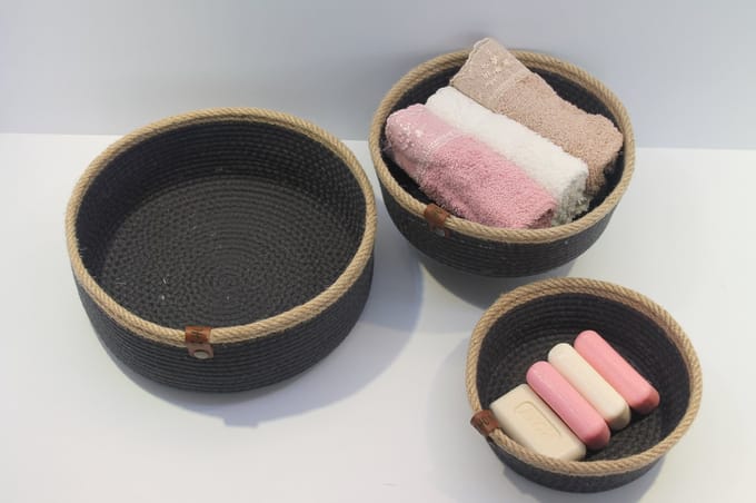 OZ Home - 3-delige Mandenset - Donkerblauw/Beige - Duurzaam & Functioneel - Voor Compacte Opslag en Decoratie