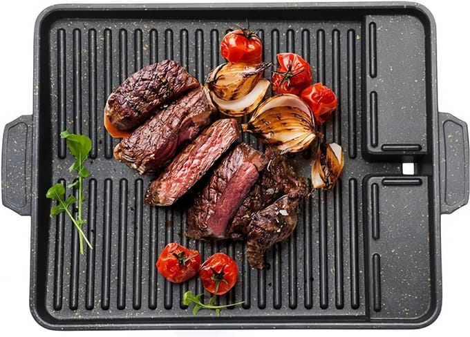 ZRSS® Grillplaat Inductie en Oven - Bakplaat Gietijzer - Anti-aanbak - 37 x 26 cm