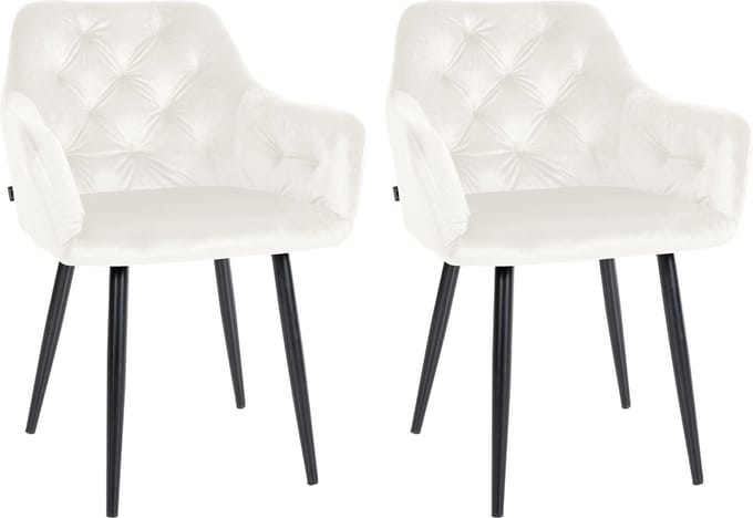 CLP Stanley Set van 2 Eetkamerstoel - Met armleuning - Velvet - Fluweel/creme
