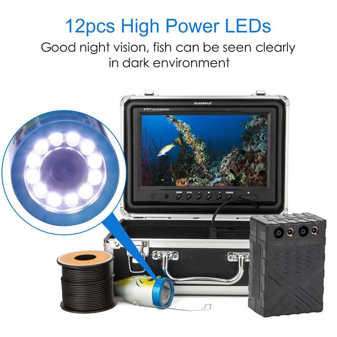 Onderwatervissen Camera Fishfinder met 12 LEDs 7 Inch/9 Inch LCD Display 15 M/30 M/50 M Kabel IP68 9 inch screen x 30M cable black