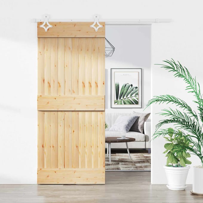 vidaXL - Schuifdeur - 90 - x - 210 - cm - Massief - Pine - Hout - (Onbehandeld)