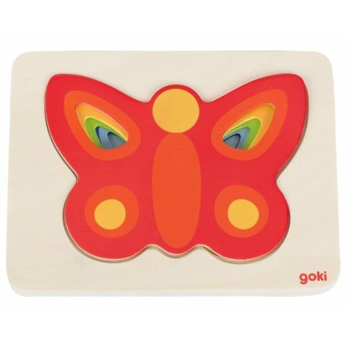GOKI Puzzel - Vlinders - 5 Delen - 5 Lagen - Hout - 2 Jaar